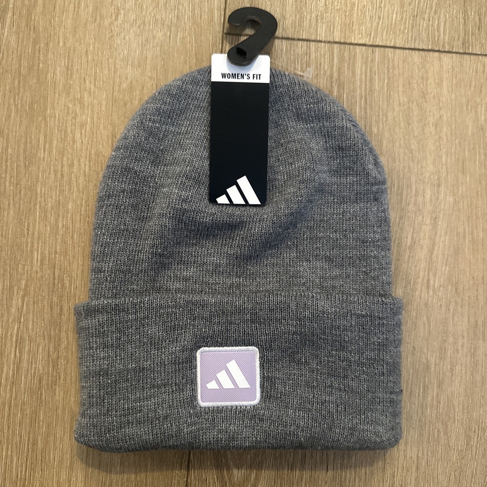 Adidas Women's Performance Wide Cuff Beanie Knit Heather Grey/Purple OS